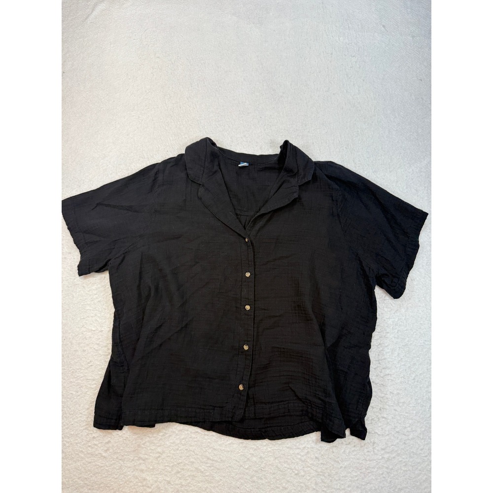 Old Navy Womens XXL Black Gauze Button Down Short Sleeve Shirt Relaxed Fit Top